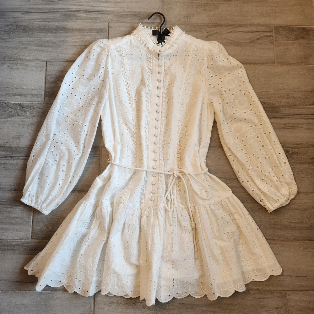 Antonio Melani Mini Dress 14 White Eyelet 100% Cotton Brynn Embroidered New $230